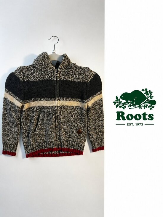 Roots Other - Roots Cabin Kids Chunky Knit Zip Cardigan Sweater – Grey Black Red – Size 2T
